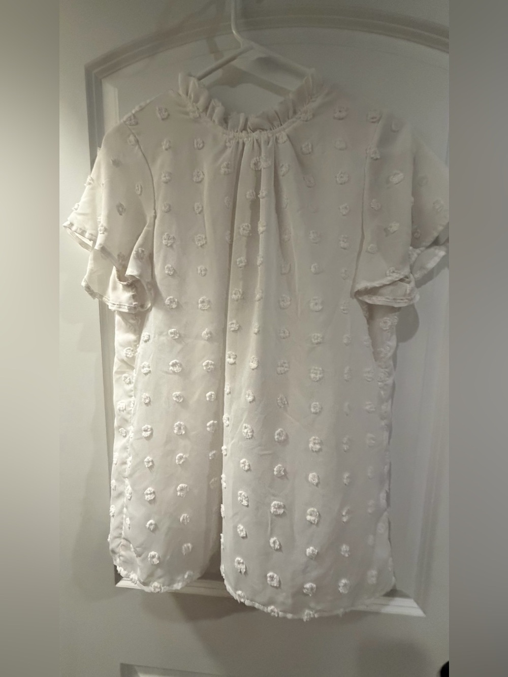 Girls' Cream Dot-Texture Ruffle Sleeve Dress